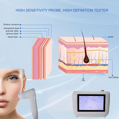 SUZLAZYR Analizator włosów do diagnostyki skóry, 5-calowy ekran LCD Inteligentny wykrywacz skóry włosów Tester wilgoci Detektor mieszków włosowych na skórze głowy dla domu, urody, salonu, spa