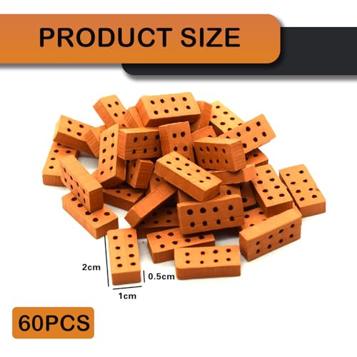 VARKAGE 60 Stück Mini Ziegelsteine, Mini Ziegel Rote, Miniatur Ziegelsteine Backsteine, Modellbau Steine,Mini Modellziegel Brick für DIY Puppenhaus Fairy Garten Dekoration, Wichtelbaustelle
