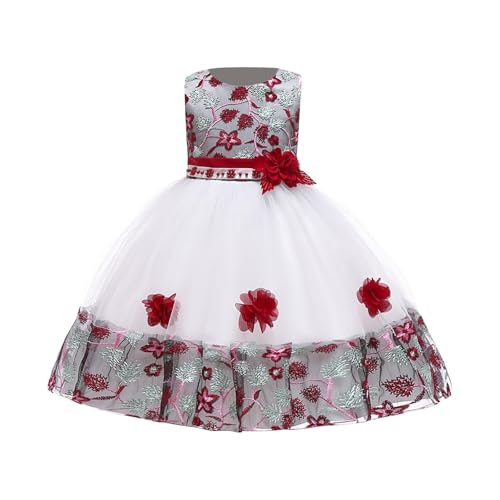 Toddler Girls Embroidery Tutu Tulle Dress Elegant Belted Evening Ball Gown Wedding Birthday Party Dresses for 3-10 Years