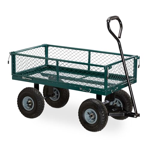 Handwagen Garten – Faltbarer Transportwagen mit Klappbaren Seitenteilen, 4X Luftreifen, Stabile Stahlkonstruktion, 150 kg Tragkraft, Bollerwagen für Garten Camping Einkauf Outdoor Bollerwagen