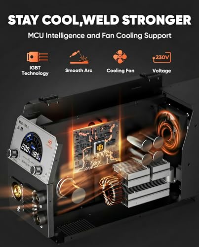 Image of H HZXVOGEN 185A MIG Welder, 110V /220V Dual Voltage, 4-in-1 Gas MIG /Flux Core MIG /Lift TIG /Stick Welding Machine with Synergic Multiprocess Large LED Digital Display, IGBT Inverter