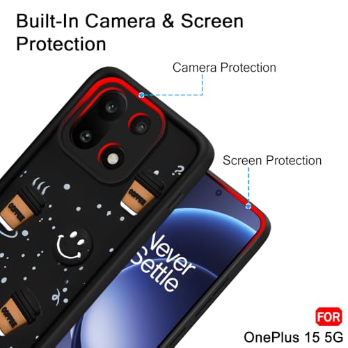 Image of TheGiftKart Back Cover Case for OnePlus 15 5G | Cute Fun Cartoon 3D Bear Coffee Case | Full Camera Protection | Shockproof Back Cover Case for OnePlus 15 5G (Silicone, Black)