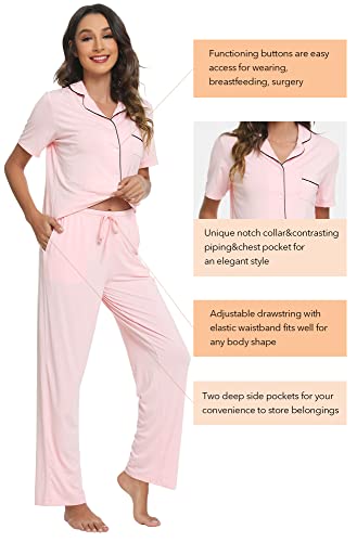 WiWi Bamboo Viscose Pajamas Set for Women Soft Button Down Sleepwear Pj Lightweight Lounge Sets Loungewear S-XXL3
