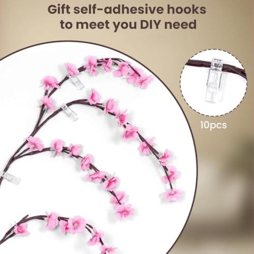 Image of LED Cherry led Tree Branch Lights for Wall Decor, 180 cm Flexible Branch Fairy String Lights with USB Remote Control, 8 Lighting Modes and Dimmable White Glow