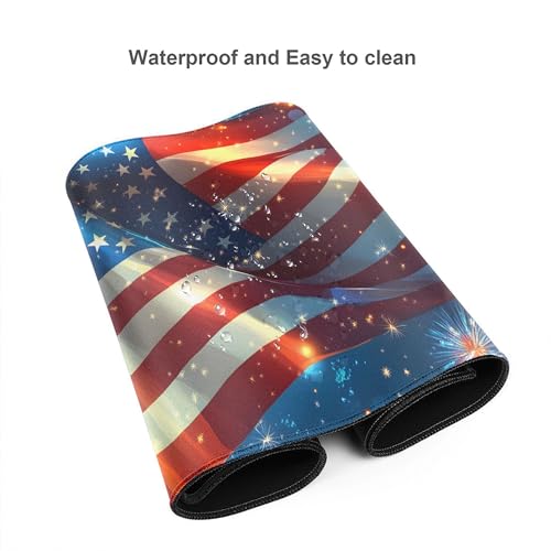 Image of Fireworks American Flag Extended Gaming Mouse Pad, with Stitched Edges Large Mouse Pad Desk Protector, Rubber Base Mousepad Keyboard Mouses Mat for Work Game Office Home- 32 inch X 12 inch Inch,E709