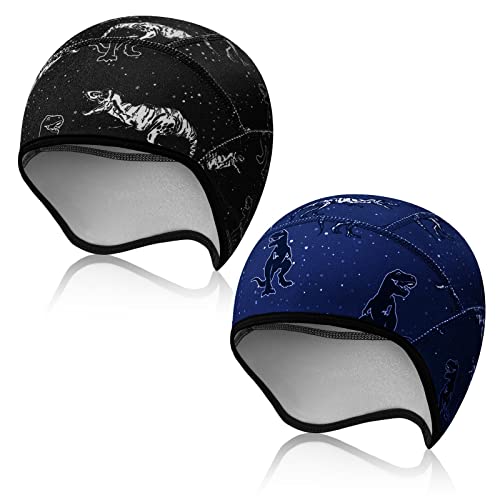 Sintege 2 Stück Kinder Helmmütze Kinder Fahrradmütze Süß Helm Unterziehmütze für Junge Mädchen Warme Radmütze Wintermütze für Skifahren Fahrradfahren Reiten Outdoor Sportarten (Dinosaurier)