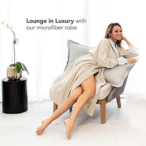 Boca Terry Women's Robe, Luxury Microfiber Bathrobe, Long Hotel Spa Robes For Women, Large, Eggshell #TOP4