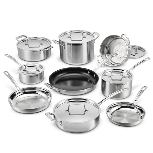 Cuisinart 15 Piece Cookware Set, MultiClad Pro Triple Ply, Silver, MCP-15N