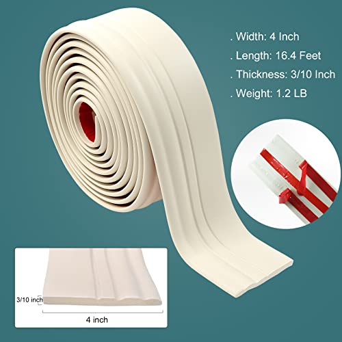 Yuzzy Peel And Stick Baseboard Molding Self-Adhesive Rubber Wall Base Molding Trim 4 Inch X 16.4 Ft Vinyl Wall Baseboard Moulding Trim For Floor Base Cove Base Wall Base(Creamy White) #TOP1