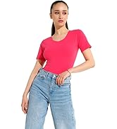 Evoni Damen Body Kurzarm - Baumwolle Stringbody Mit Rundhals