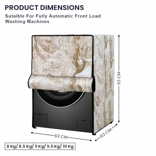 Image of Star Weaves Front Load Fully Automatic Washing Machine Cover for 8 Kg, 8.5 Kg, 9 Kg, 9.5 kg (Gold)| Waterproof & Dustproof Polyester Fabric with Zipper | Protection Cover | 63 x 63 x 93 cms