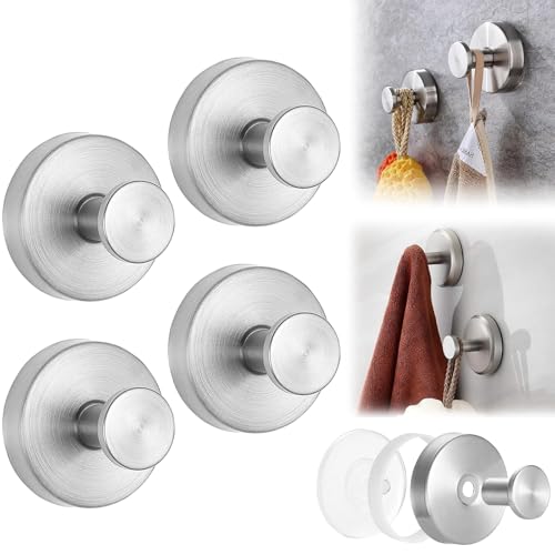 4 Piezas Suction Cup Hooks Colgador Toalla BañO Toallero Ventosa Metal Ganchos Ventosa de Vacio Fuerte Se Puede Utilizar en Una Variedad de Superficies Lisas (Plata)