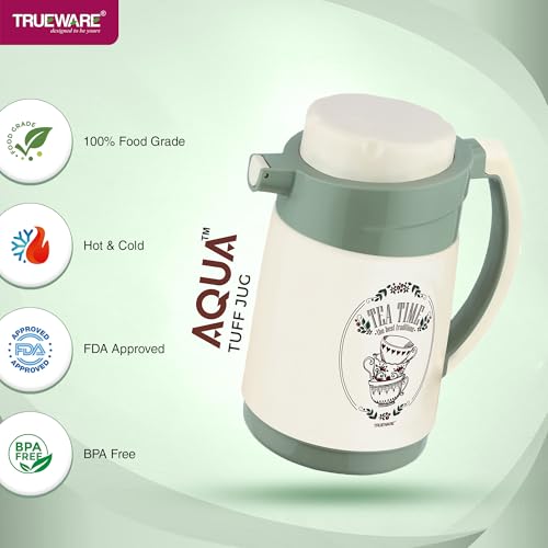 Image of Trueware Aqua Jug Insulated Flask -1000 Ml | Insulated Tea Pot Kettle Inner Steel Outer Plastic | Hot & Cold | Food Grade Plastic | Lightweight BPA-Free | Wide Mouth Design | Ideal for Office, Travel
