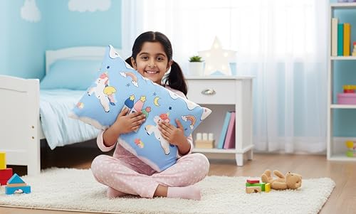 Image of Filymore Cute Star Unicorn Pillow Covers Pair of 2 Covers for Kids' Room, Girls, Boys | 240 TC Microfiber Soft & Skin Friendly Pillow Cases | Size (17 x 27 inch (SkyBlue and White).