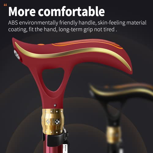 Ispuoocti Smart Alarm Walking Cane For Men & Women, Telescopic And Adjustable Walking Sticks For Seniors, Usb Direct Charge, With Led Light, One Cane For Three Purposes, Light And Stable (Red) #TOP6