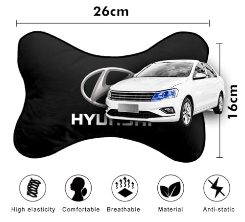 Image of Car Company Logo Neck Headrest Pillow Compatible with All Hyundai Model Pain Relief, Cervical Neck Support Pillow, 22 x 16 cm, 2 Pieces, Black