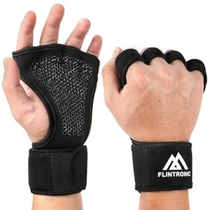 flintronic Guantes de Gimnasio, Guantes Crossfit con Muñequeras Gym, Guantillas Gym Transpirable Antideslizantes, Válidos para Gimnasio, Calistenia, Mancuernas, Kettlebell, Dominadas Fitness (Negro)