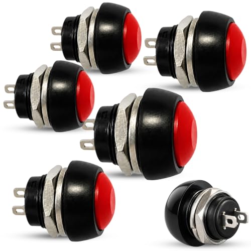 Botón Pulsador Momentáneo, Botón Auto Reinicio, 12V 2A, Rojo, 5 Unidades