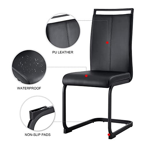 Image of Baysitone Modern Dining Chairs Set of 8, Side Dining Room with Black Frame, Kitchen Faux Leather Padded Seat High Back, for Dining Room,Kitchen, Living Black Black With Black Leg