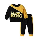 Velopvice Toddler Baby Boy Fashion Long Sleeve Sport Suit Patchwork Sweatshirt Top with Letters and Pants Outfit Clothes Set (Black,12-18 Months)