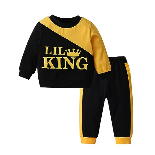Toddler Baby Boy Fashion Long Sleeve Sport Suit Patchwork Sweatshirt Top with Letters and Pants Outfit Clothes Set