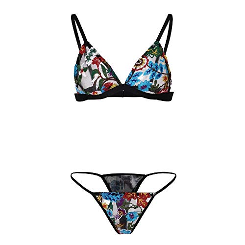Lingerie Sexy Femme en Dentelle avec Broderie Fine et Soutien-Gorge Translucide