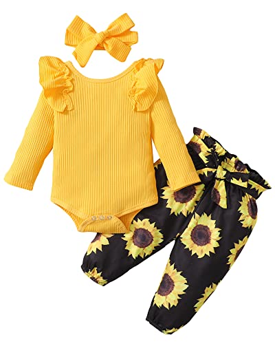 Image of veikimous Newborn Baby Girl Clothes Infant Girl Outfits 0 3 6 12 18 Months Clothes for Girls Headband Clothing Set