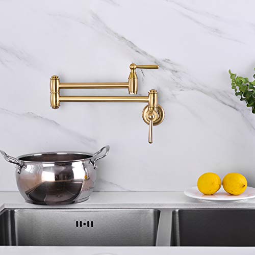 Avola Wall Mount Pot Filler Faucet,Brass Gold Pot Filler,Resist Fingerprint Kitchen Sink Pot Filler Faucets, Folding Stretchable Double Joint Swing Arm Kitchen Faucet #TOP2