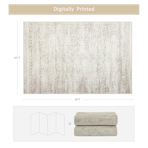 Washable Rugs 6x9 Area Rugs for Living Room,Rugs for Bedroom, Large Carpets,Ultra Soft Faux Wool Retro Dining Room Rug,Non Slip&Non-Shedding Low Pile Vintage Print Rug Indoor for Home Office