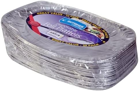 Unibos | Reusable | Large Disposable Platters | Party Serving Catering Dish | Foil Party Platter Trays | Roasting Food BBQ | Aluminium Foil Platters | Silver | Pack of 20 | 35CM