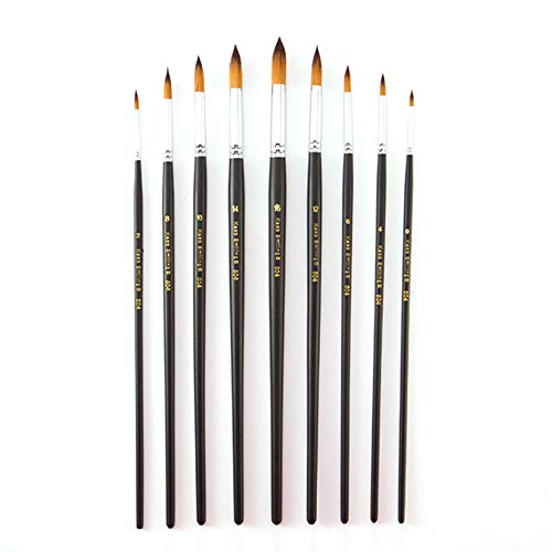 9 Pcs Pointed Round Long Handle Artist Paint Brush Set, Quality Synthetic Hair and Wooden Handle for Acrylic Watercolor Oil Painting, Great for Beginners and Professionals by ONE HAPPY CHOICE - Image 5