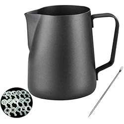 Chef Prosentials Espresso Milk Frothing Pitcher,12 oz 20 oz,Stainless Steel Milk Jug Frother Cup,With Coffee Decoration Stencils Mold Tool (20 oz, Black)