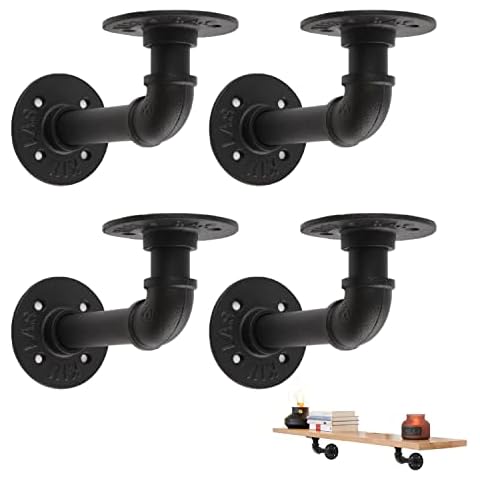 C CRYSTAL LEMON Pipe Shelf Bracket - Heavy-Duty Iron Pipe Shelf Brackets for Wooden Shelves - Iron Pipe Shelving Brackets - 66lbs Load Bearing Wall Mount Brackets for Shelves - 4pcs Cover