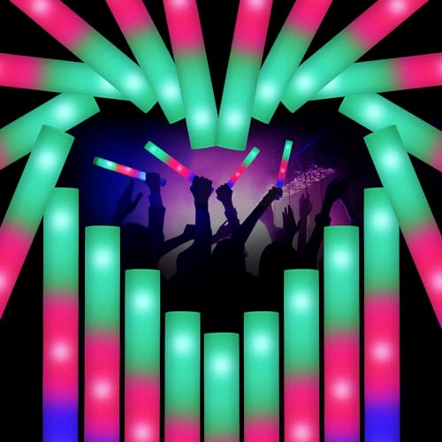 Glow Sticks Bulk，10 Pcs LED Foam Sticks, Glow in The Dark Party Supplies with 3 Modes Colorful Flashing, Glow Party Pack for Neon Party, Wedding, Birthday, Raves, Christmas