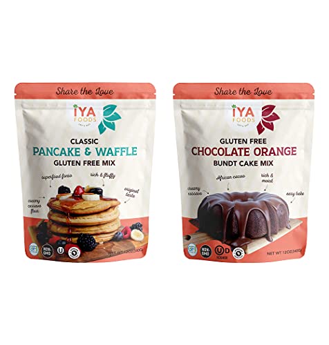 Iya Foods Gluten Free Pancakes & Waffles Mix 12Oz (Pack Of 2) Bundled With Chocolate Orange Bundt Cake Baking Mix 12Oz (Pack Of 2) #TOP16