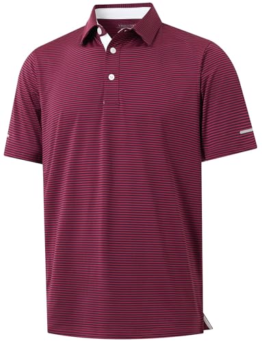Image of Golf Shirts for Men - Dry Fit Moisture Wicking Short Sleeve Performance Sport Casual Striped Collared Mens Polo Shirt