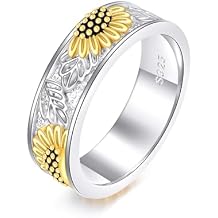 POPLYKE Sterling Silver Filigree Sunflower Daisy Band Rings for Women You Are My Sunshine Flower Ring Jewelry Gift