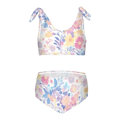 Watercolor Girls' Two Pieces Kids Bikini Set Quick-Dry Swimsuits Swimming Suits Adjustable Shoulder Strap