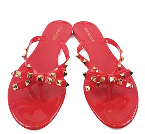 Image of TOP Moda Womens Studded Jelly Flip Flops Sandals with Bow