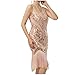 Women's 1920s Flapper Dress Vintage V Neck Sleeveless Slip Dresses Sequin Fringed Beaded 20s Great Gatsby Party Dress Pink