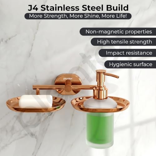 Image of Plantex J4 Stainless Steel Soap Dish with Liquid Dispenser /Soap Stand for Bathroom Wall Mount /Shampoo Dispenser /Bathroom Accessories (PVD Rose Gold Finish) Onix