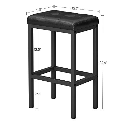 Vasagle Bar Stools, Set Of 2 Pu Upholstered Breakfast Stool, 15.7 X 11.8 X 24.4 Inches, Backless, Simple Assembly, Industrial, Dining Room Kitchen Counter Bar, Black Seat And Black Frame Ulbc068B81 #TOP1