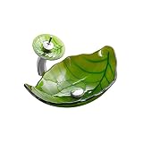 Lavabo da appoggio per bagno in vetro temperato, lavabo combinato da appoggio per installazione su piano, lavabo da appoggio a forma di foglia per mobile bagno, lavabo artistico con rubinetto a c