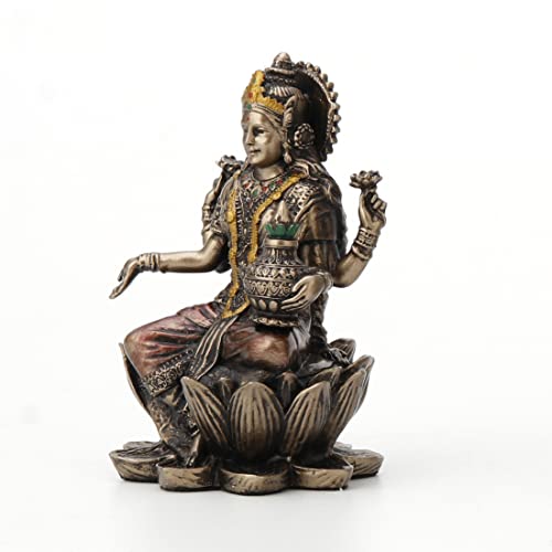 Estatua Lakshmi en loto acabado bronce pintado 3 3/8" miniatura 2