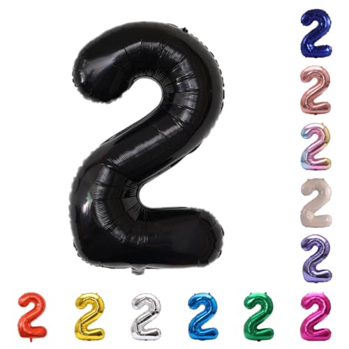 YPSelected 32 Inch Large Foil Helium Number Balloon Birthday Wedding Party 0-9 (Black, 2)