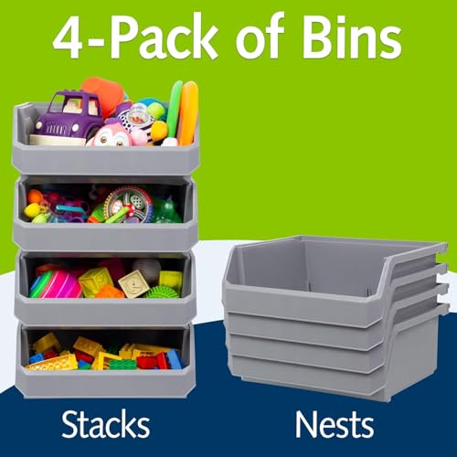 Image of ReadySpace Plastic Containers for Organizing and Storage Bins for Closet, Kitchen, Office, Garage or Pantry Organization, Stackable Bins, Extra Large (14.8 inch x 16.5 inch x 7 inch), 4-Pack, Blue