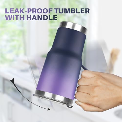 Image of 20 oz Tumbler with Handle, Stainless Steel Insulated Tumblers with Lid and Straw, Double Wall Vacuum Insulated Tumbler, Insulated Travel Mug Coffee Cup for Cold and Hot (Purple Navy blue)