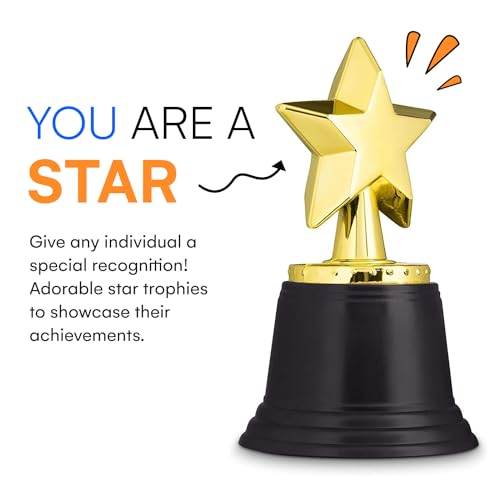 Neliblu Star Gold Award Trophies 4.5" Gold Star Trophy for Small Awards, Winners, Academy Awards and Hollywood Parties, Awards and Trophies Bulk Pack of 12
