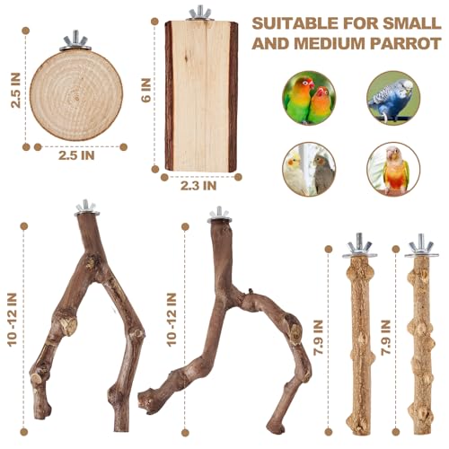 LIMIO 6-Piece Bird Perch Set - Natural Wood Grape Sticks, Paw Grinding Forks, Bird Stand & Toys for Parakeets, Cockatiels, Conure, Budgies - Image 6