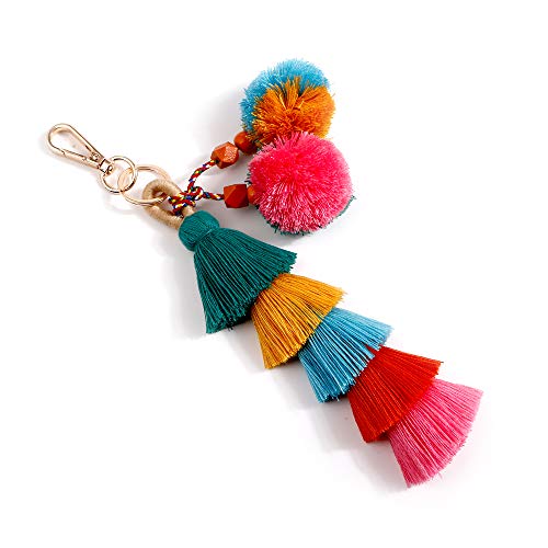 Anove Colorful key rings Tassel Decorations for Handbags Attractive Handmade Personalized Bag Charm Key chain Women Pom Pom (Colorful key rings/tassel decorations-B1)